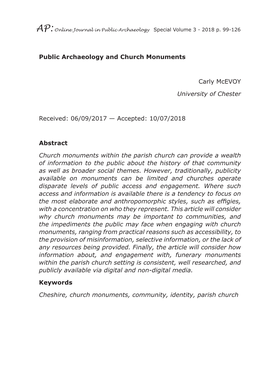 Public Archaeology and Church Monuments Carly Mcevoy