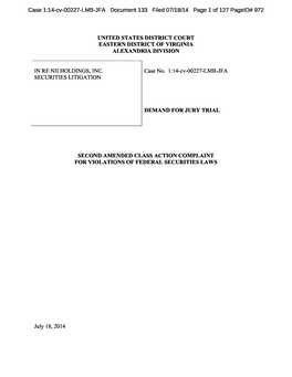 In Re NII Holdings, Inc. Securities Litigation 14-CV-00227-Second Amended Class Action Complaint for Violations of Federal Secur