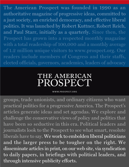 The American Prospect Was Founded in 1990 As an Authoritative