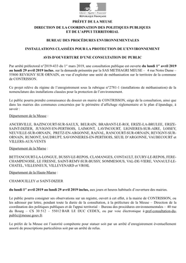 Préfet De La Meuse Direction De La Coordination Des Politiques Publiques Et De L'appui Territorial Bureau Des Procédures