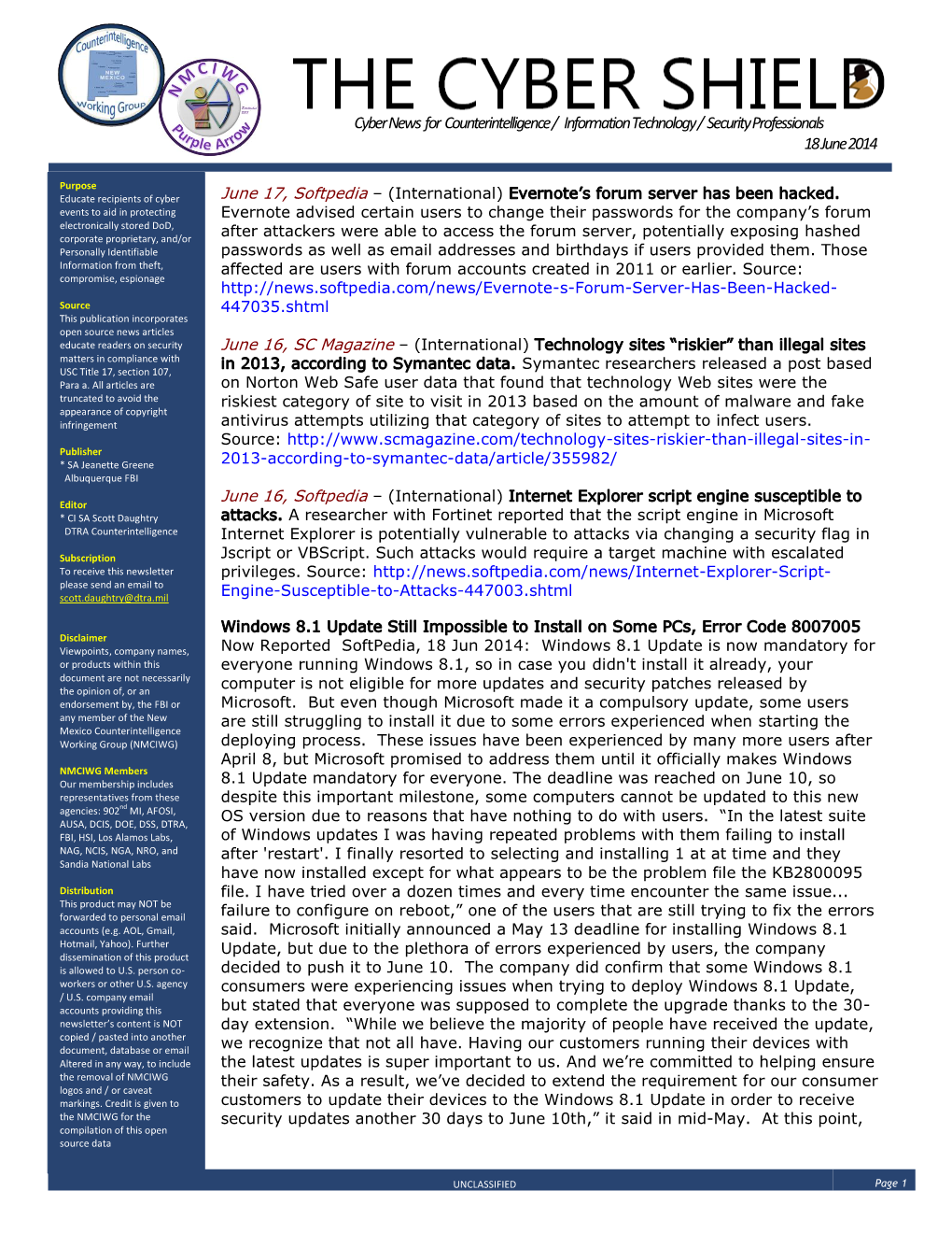 Cyber News for Counterintelligence / Information Technology / Security Professionals 18 June 2014