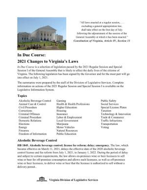 In Due Course: 2021 Changes to Virginia's Laws