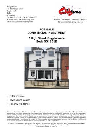 FOR SALE COMMERCIAL INVESTMENT 7 High Street