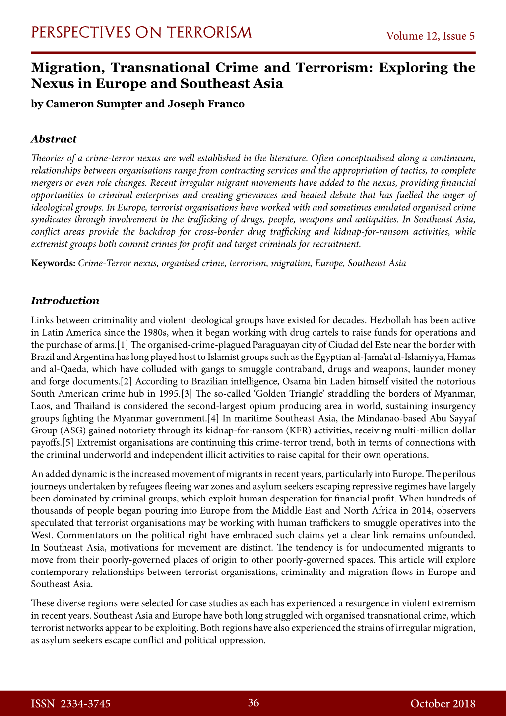 Migration, Transnational Crime and Terrorism: Exploring the Nexus in Europe and Southeast Asia by Cameron Sumpter and Joseph Franco