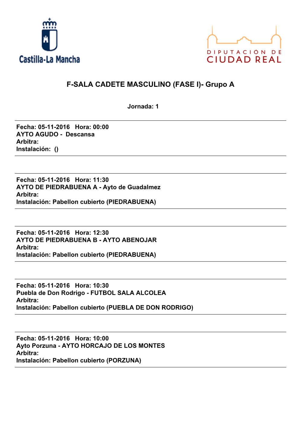 F-SALA CADETE MASCULINO (FASE I)- Grupo A