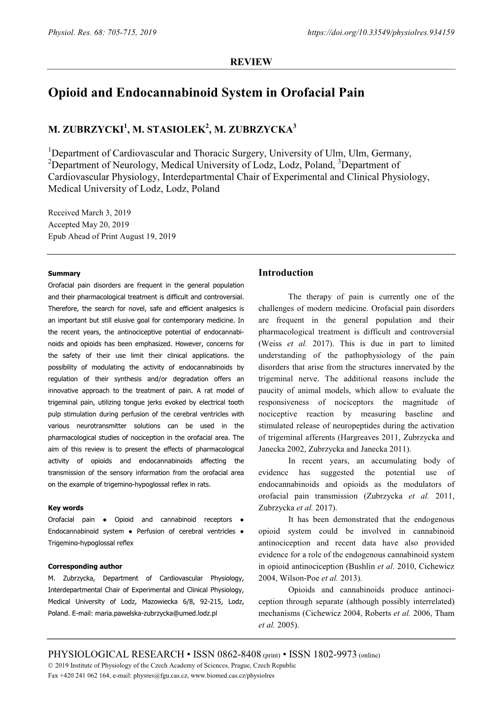 Opioid and Endocannabinoid System in Orofacial Pain