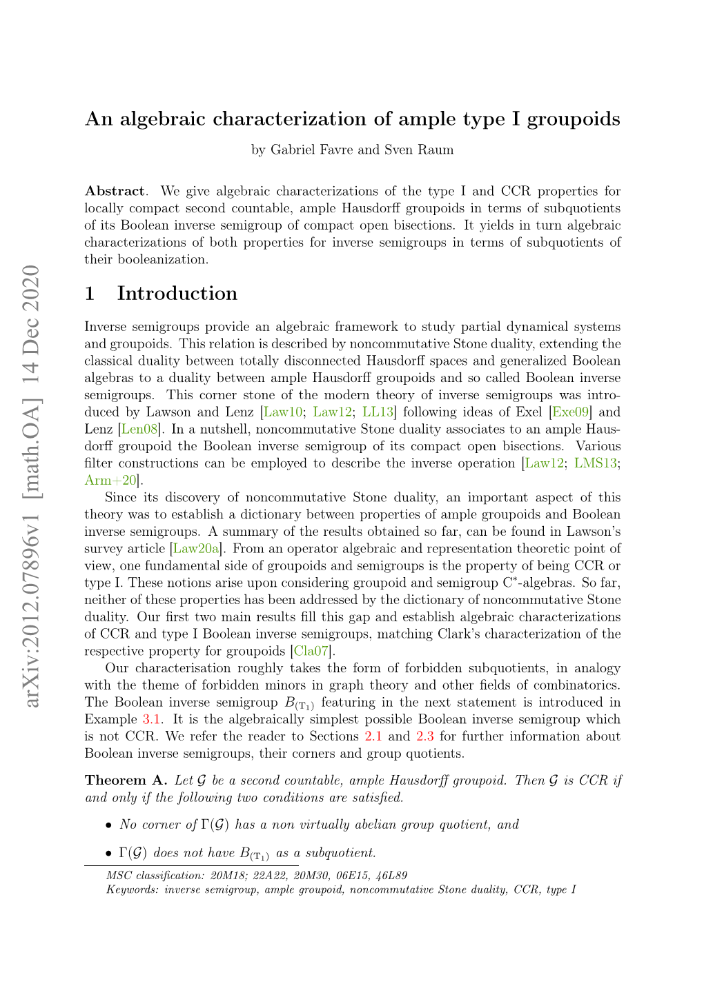 An Algebraic Characterization of Ample Type I Groupoids