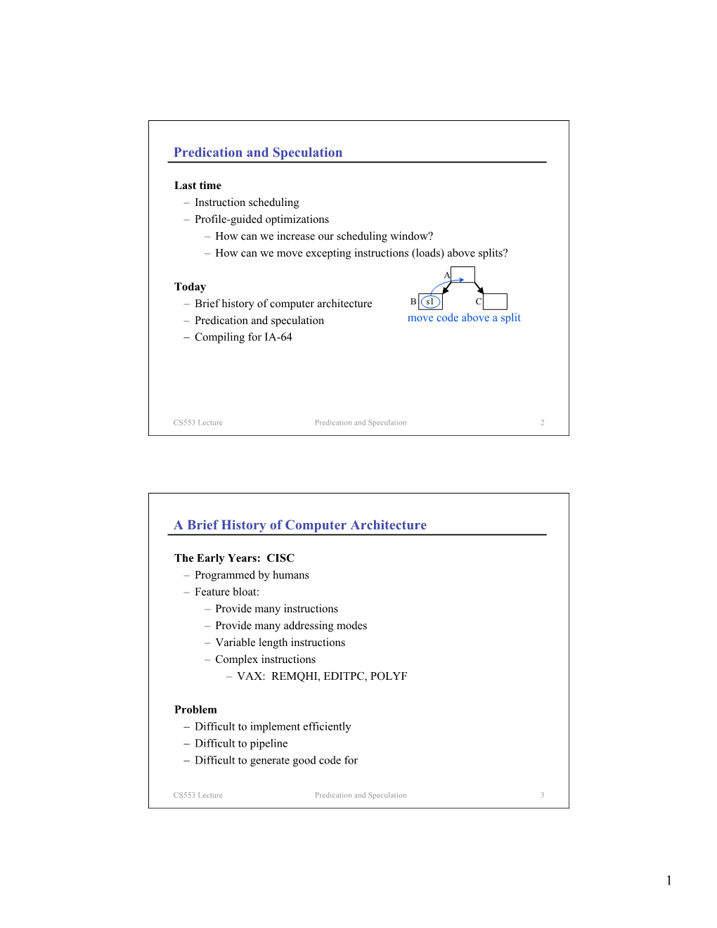 1 Predication and Speculation a Brief History of Computer Architecture