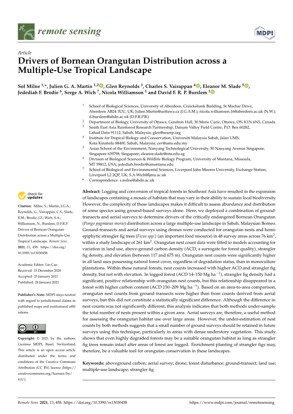 Drivers of Bornean Orangutan Distribution Across a Multiple-Use Tropical Landscape