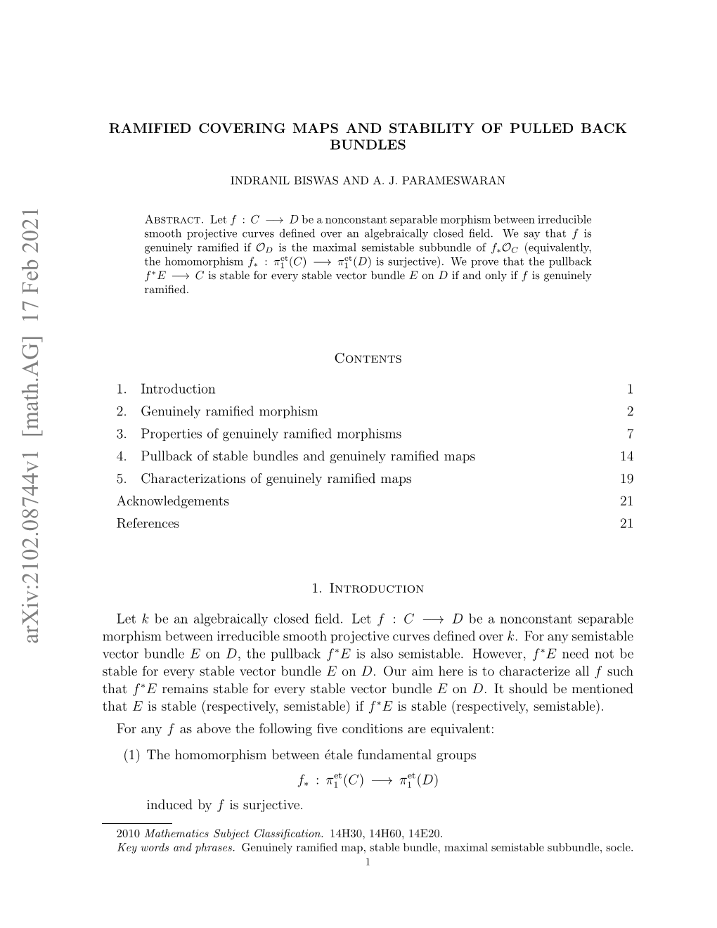 Ramified Covering Maps and Stability of Pulled Back Bundles