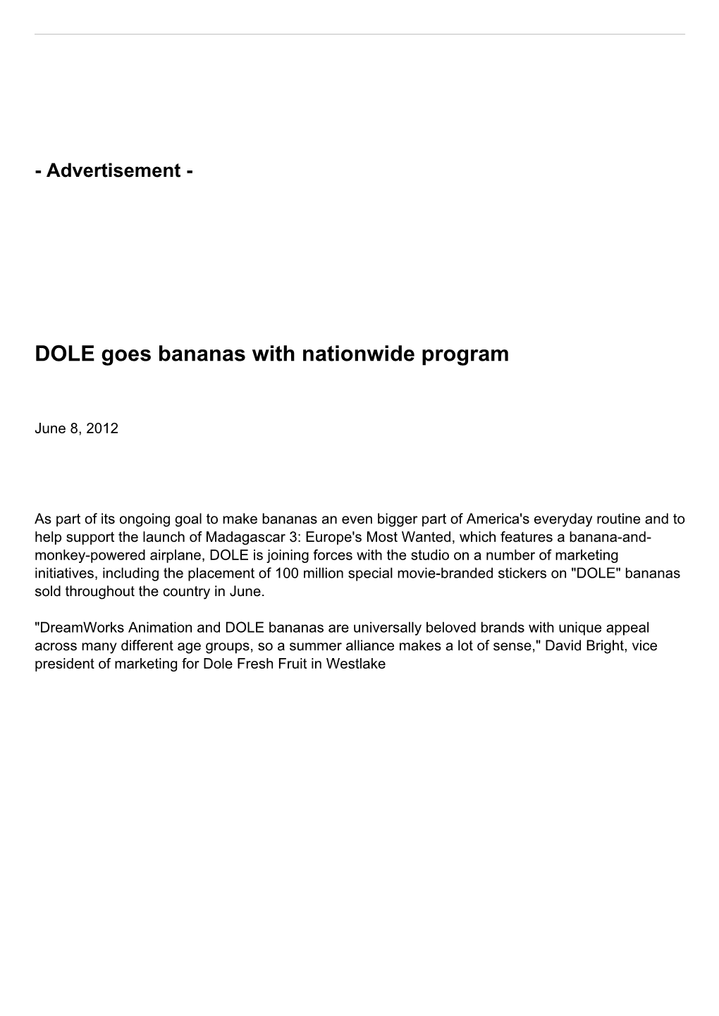 DOLE Goes Bananas with Nationwide Program