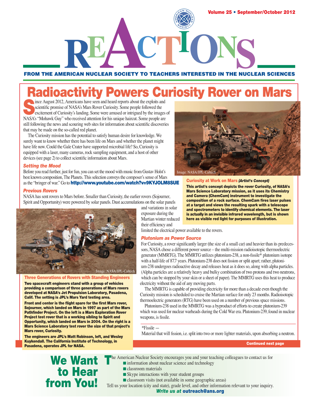 Radioactivity Powers Curiosity Rover on Mars