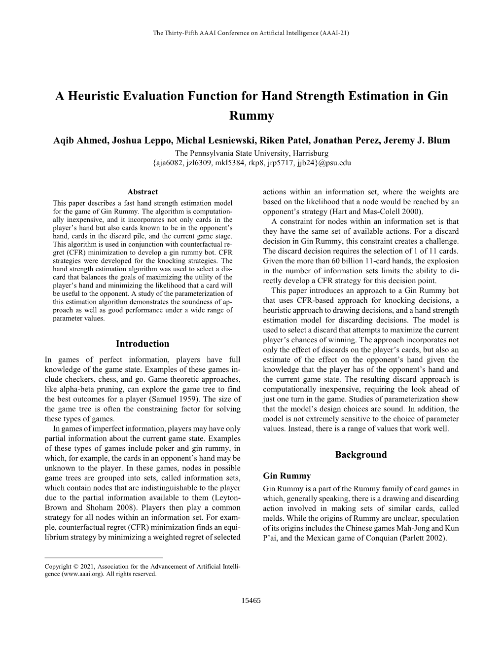 A Heuristic Evaluation Function for Hand Strength Estimation in Gin Rummy