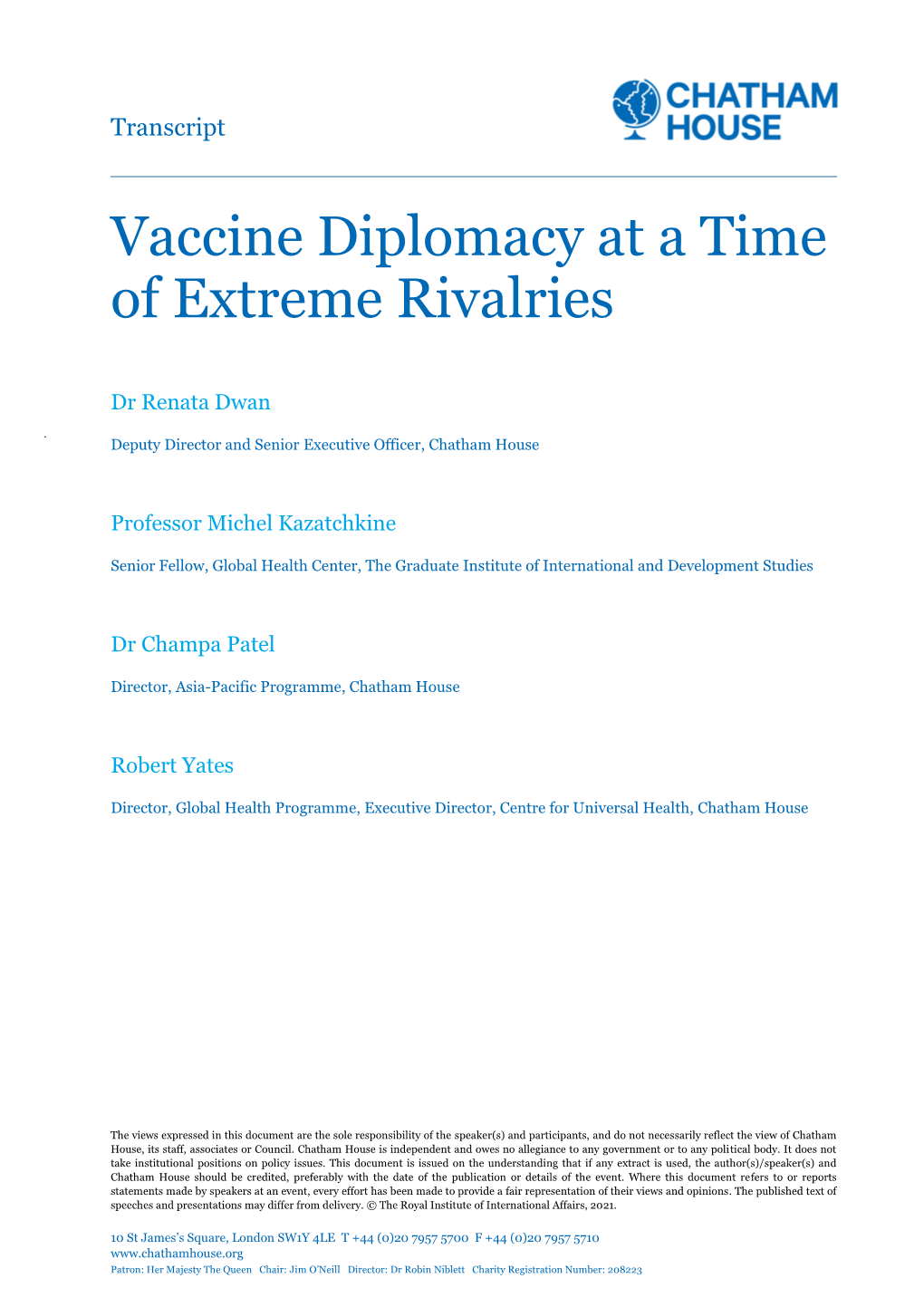 Vaccine Diplomacy at a Time of Extreme Rivalries