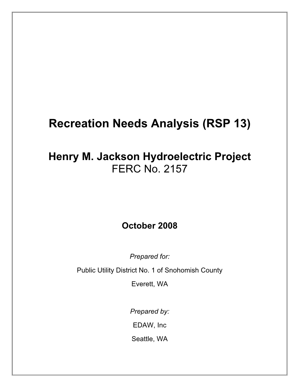 Recreation Needs Analysis (RSP 13)