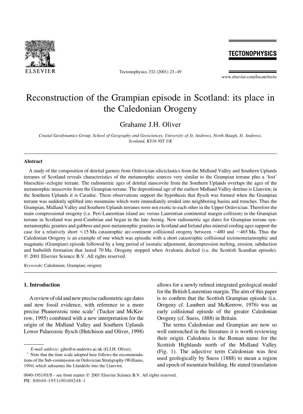 Reconstruction of the Grampian Episode in Scotland: Its Place in the Caledonian Orogeny