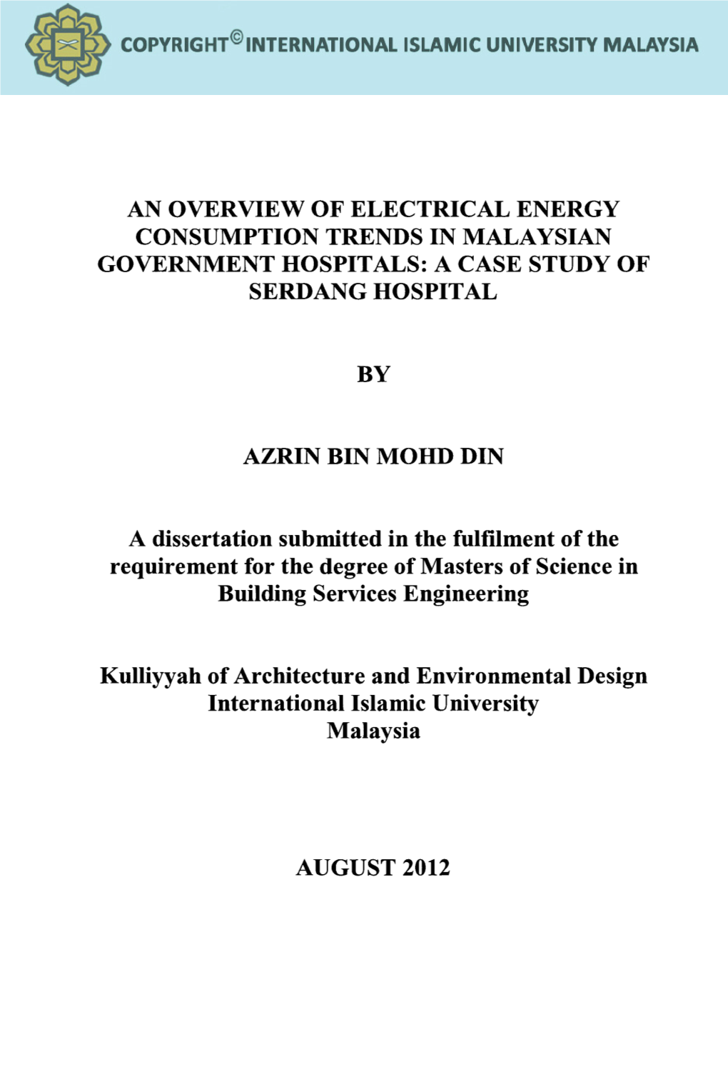 An Overview of Electrical Energy Consumption Trends in Malaysian Government Hospitals: a Case Study of Serdang Hospital