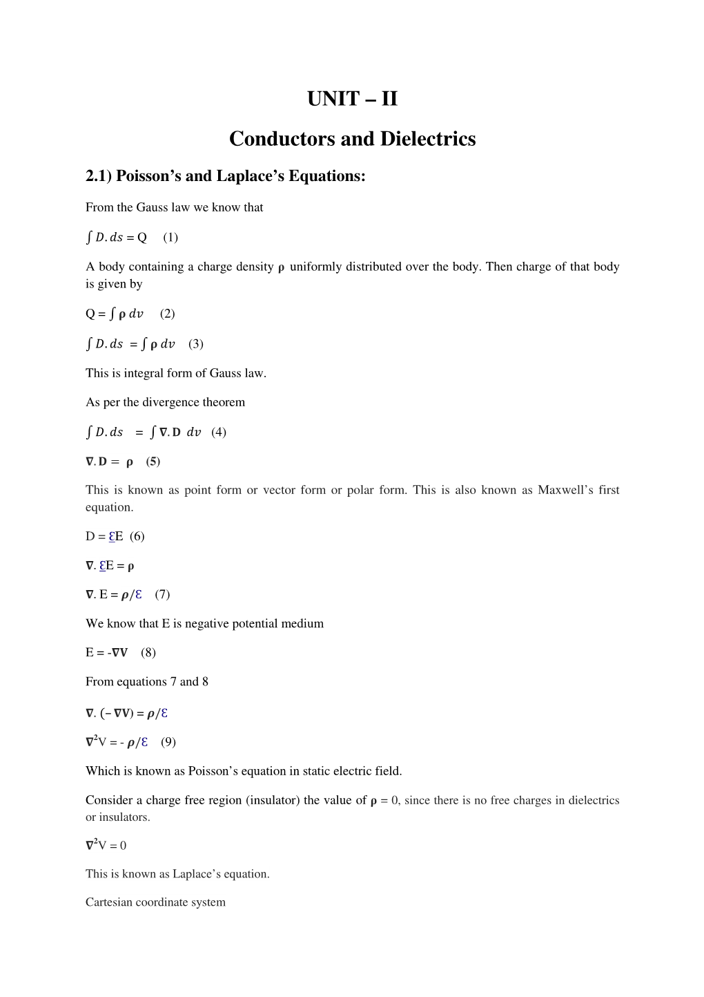 UNIT – II Conductors and Dielectrics