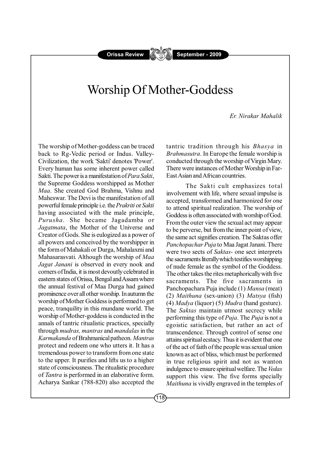 Worship of Mother-Goddess