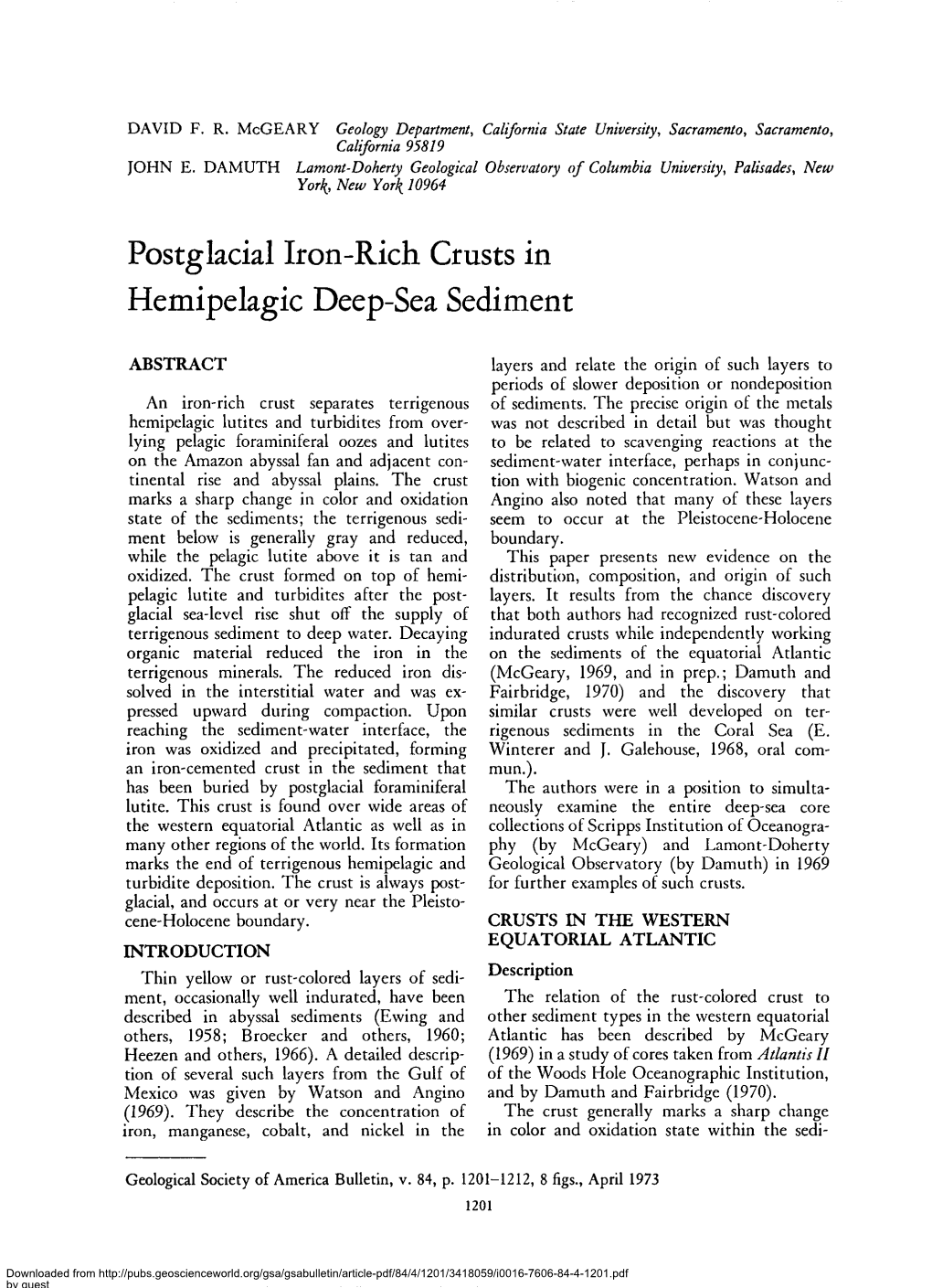 Postglacial Iron-Rich Crusts in Hemipelagic Deep-Sea Sediment