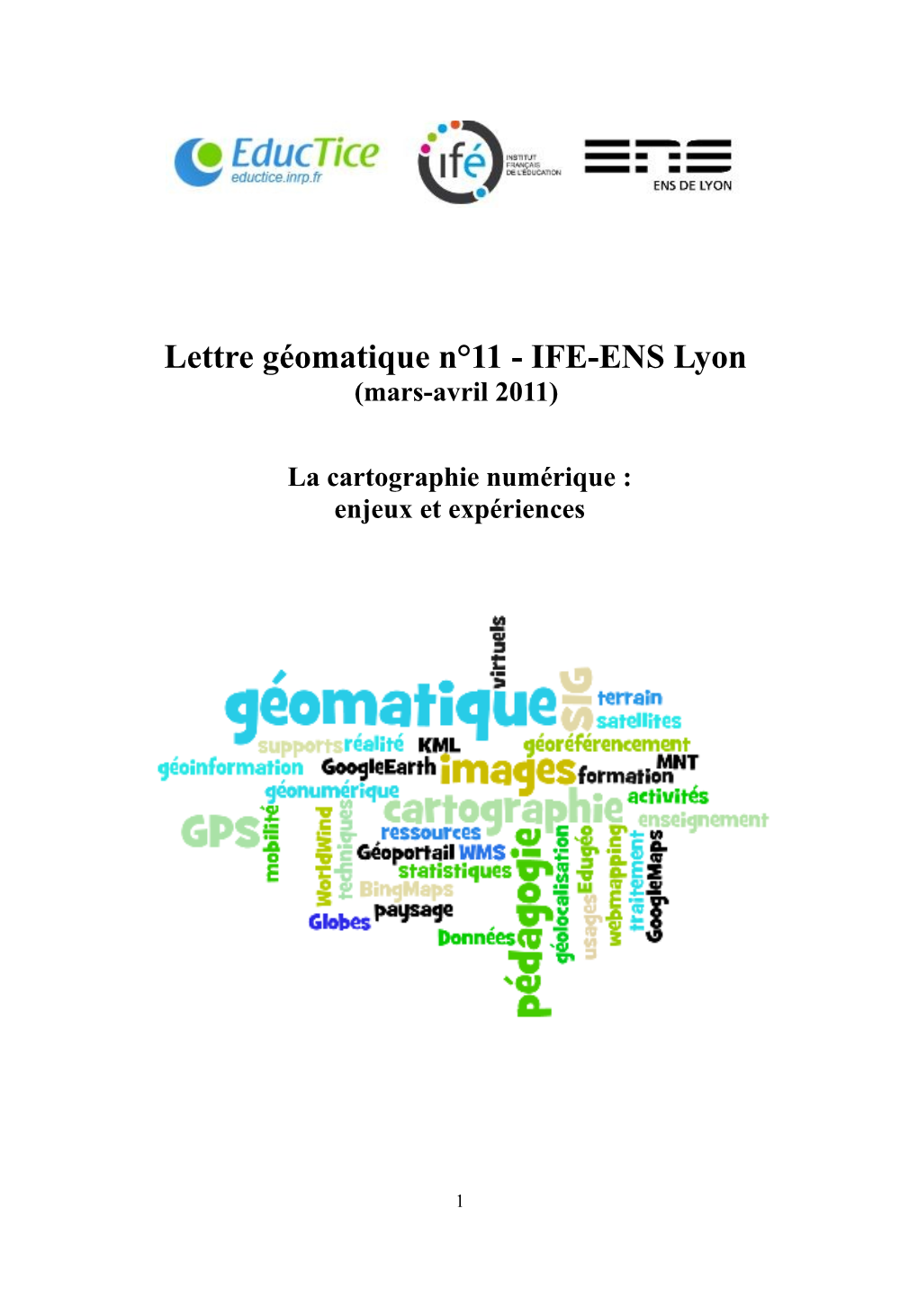 Lettre Géomatique N°11 - IFE-ENS Lyon (Mars-Avril 2011)