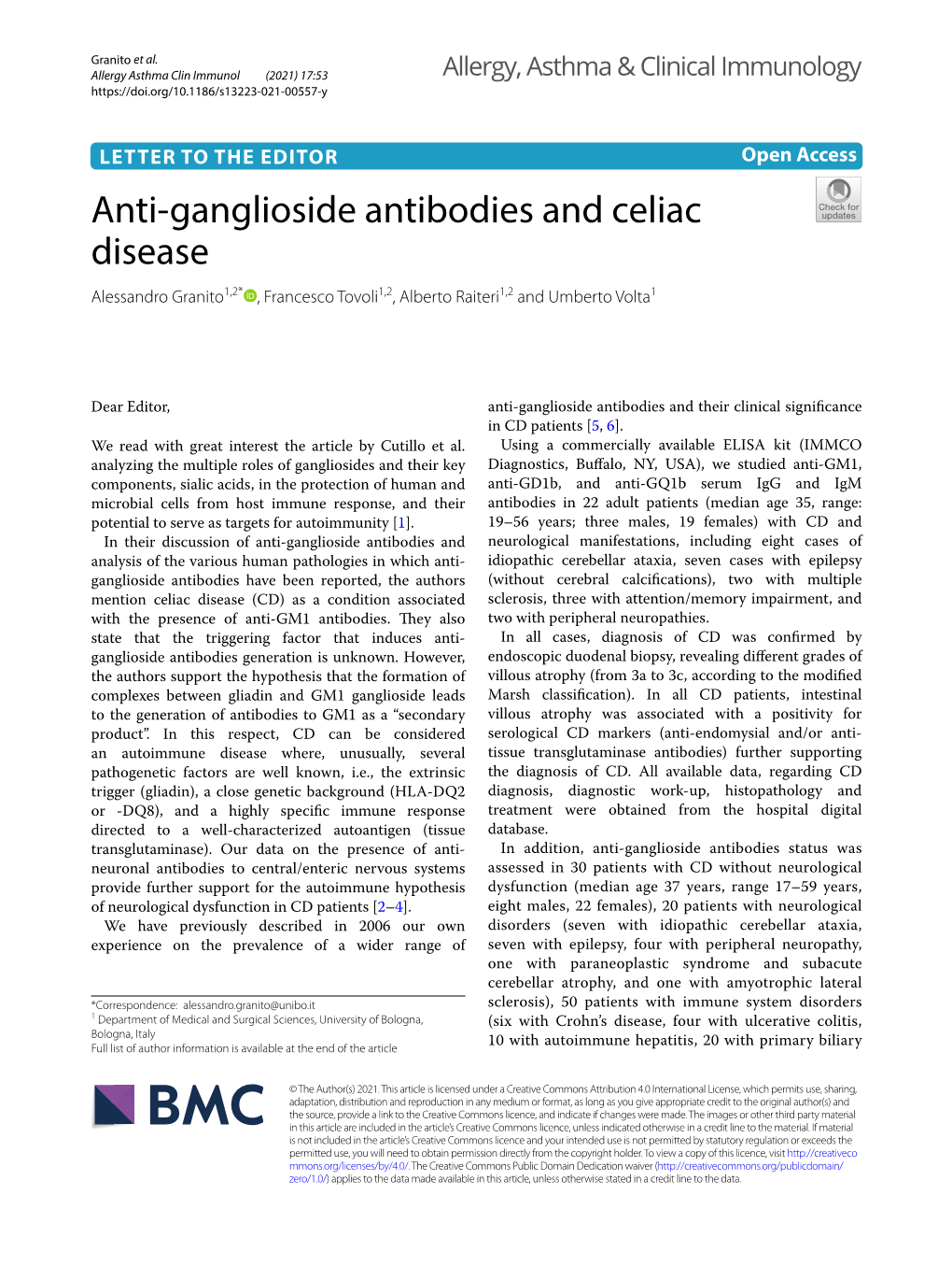 Anti-Ganglioside Antibodies and Celiac Disease