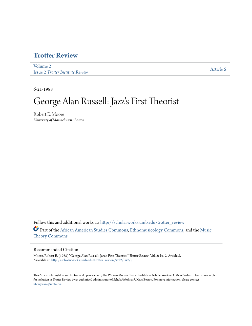 George Alan Russell: Jazz's First Theorist Robert E