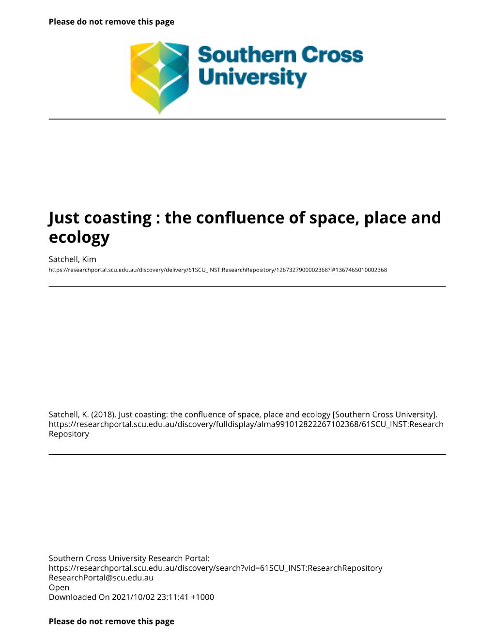 Just Coasting : the Confluence of Space, Place and Ecology