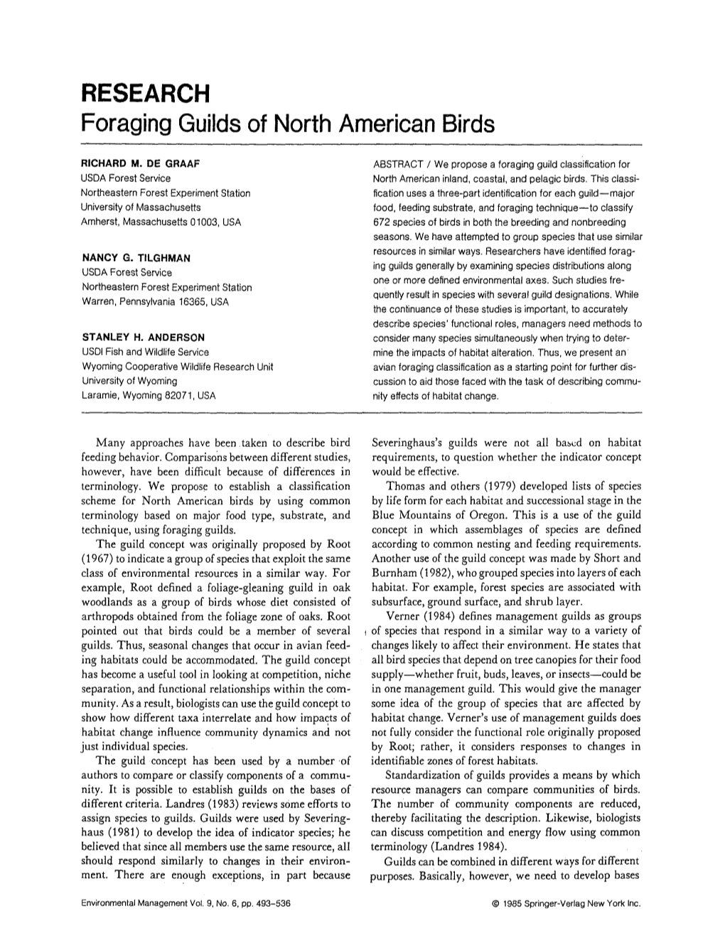 Foraging Guilds of North American Birds