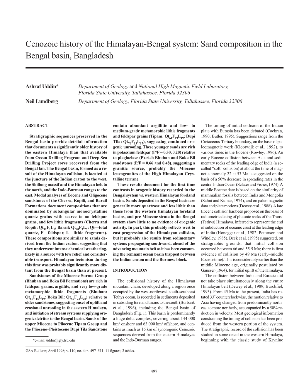 Sand Composition in the Bengal Basin, Bangladesh