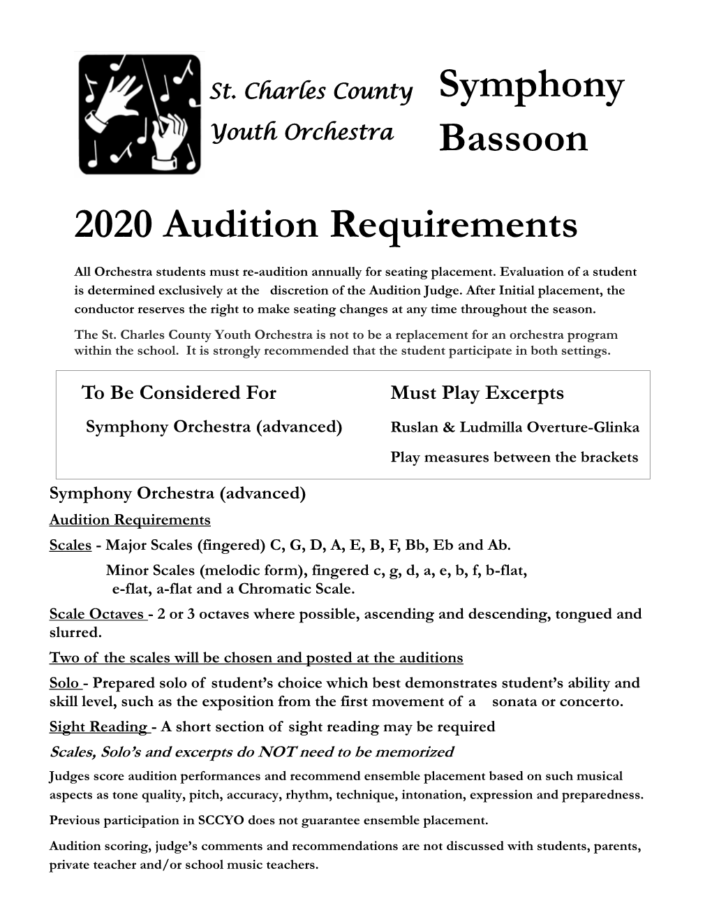 Symphony Bassoon 2020 Audition Requirements