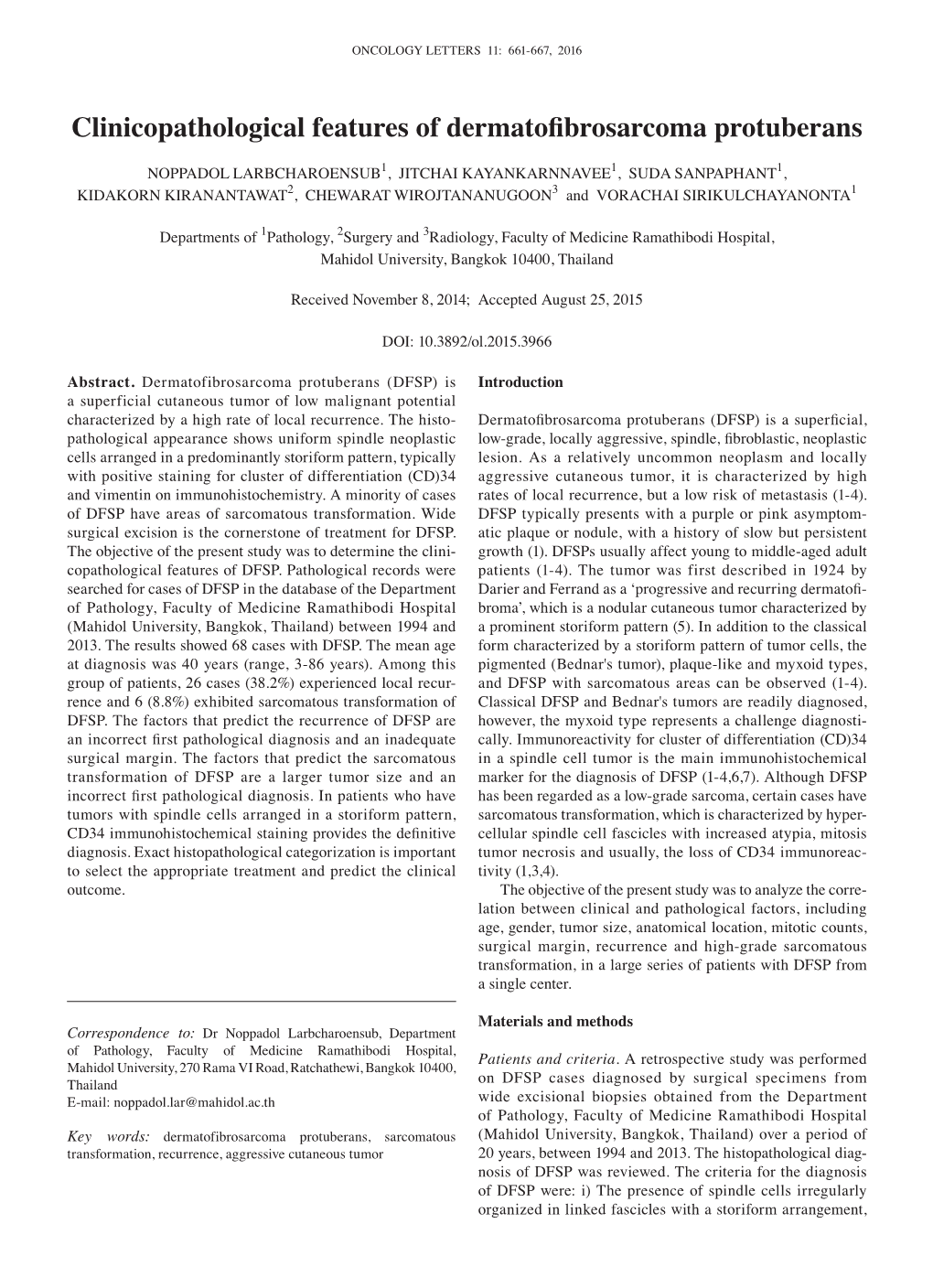 Clinicopathological Features of Dermatofibrosarcoma Protuberans