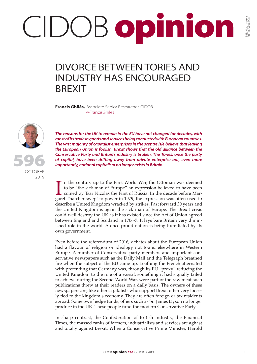 Divorce Between Tories and Industry Has Encouraged Brexit