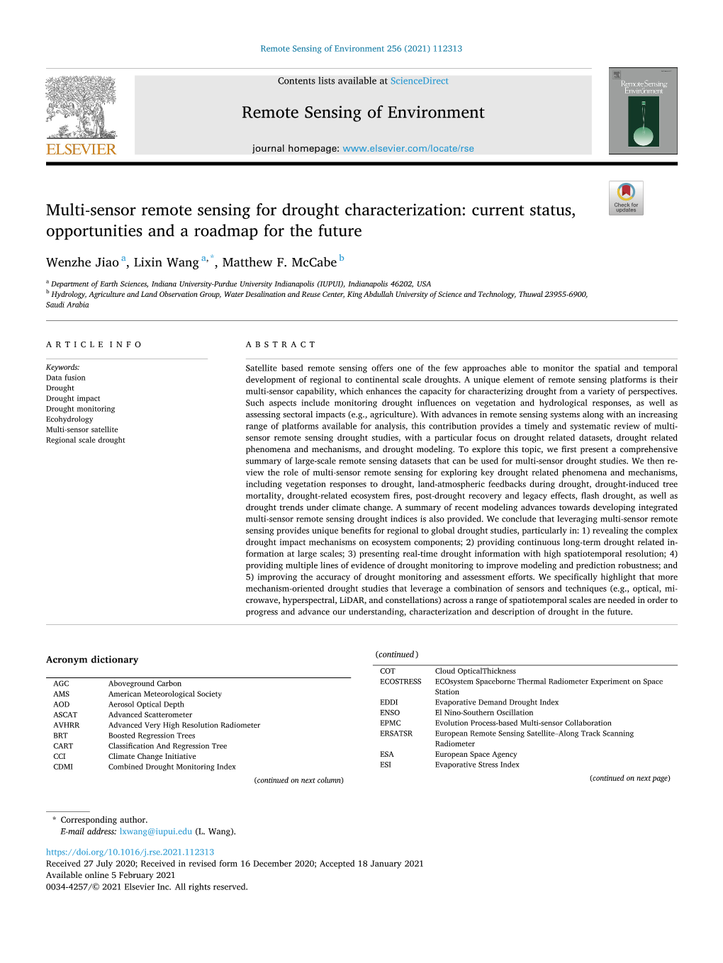 Multi-Sensor Remote Sensing for Drought Characterization: Current Status, Opportunities and a Roadmap for the Future