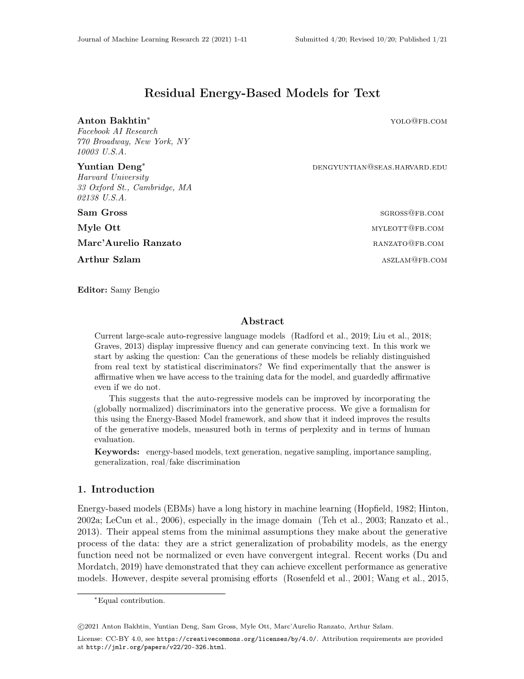 Residual Energy-Based Models for Text