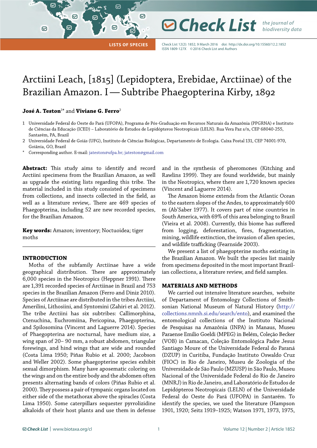 Arctiini Leach,[1815](Lepidoptera, Erebidae, Arctiinae) of the Brazilian