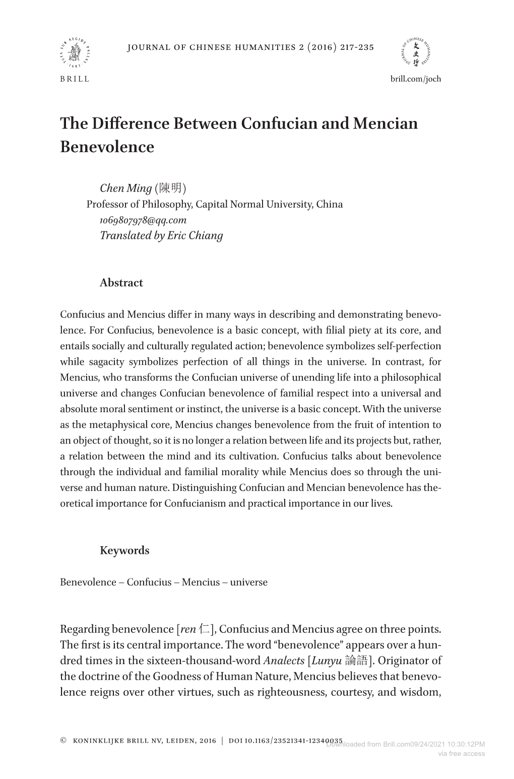 The Difference Between Confucian and Mencian Benevolence