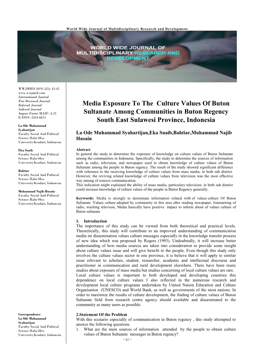 Media Exposure to the Culture Values of Buton Sultanate Among