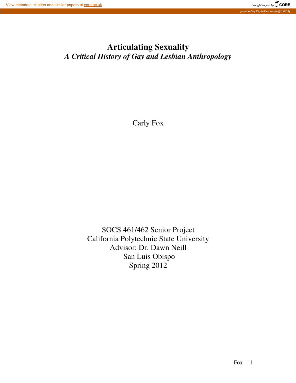 A Critical History of Gay and Lesbian Anthropology