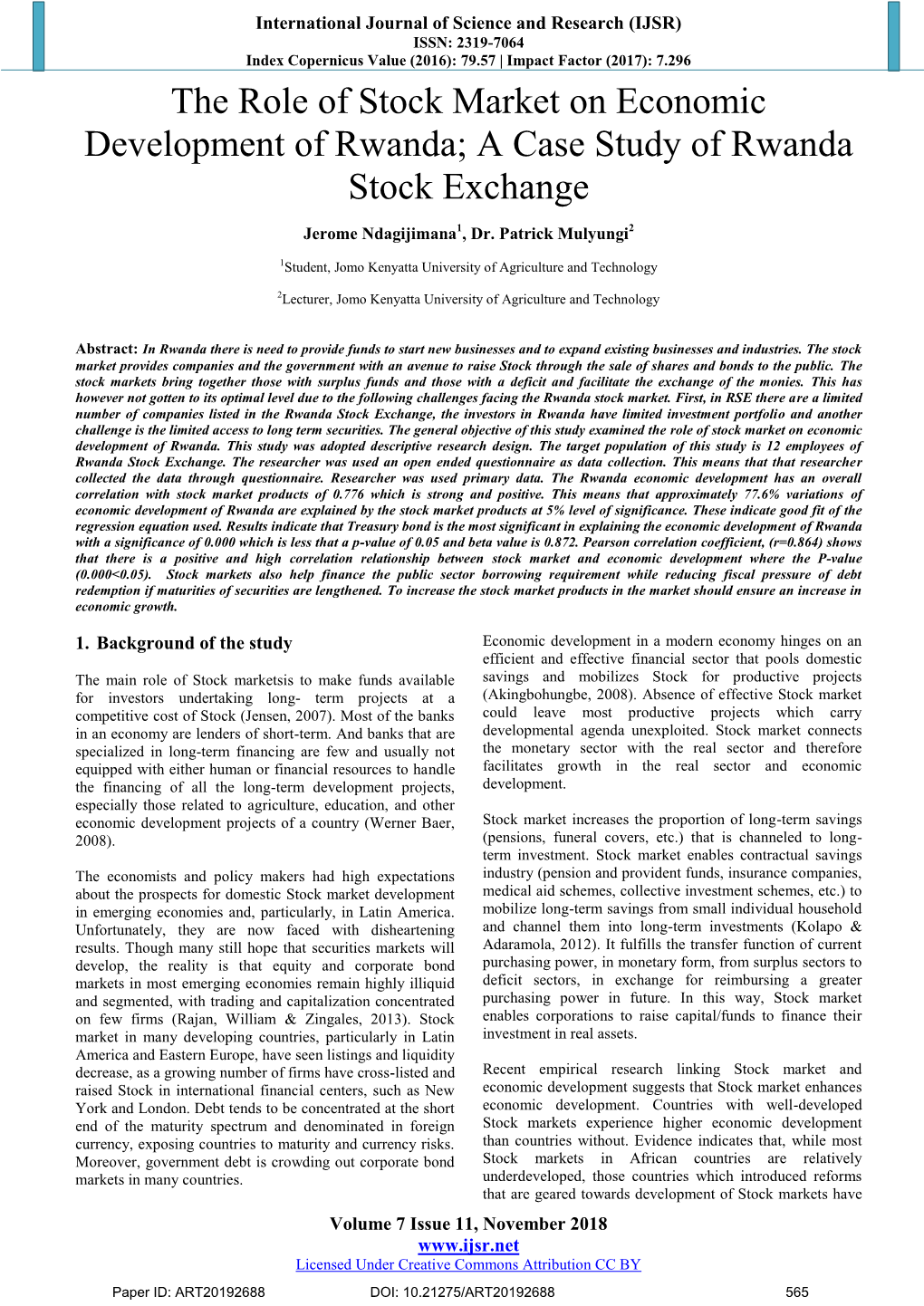 The Role of Stock Market on Economic Development of Rwanda; a Case Study of Rwanda Stock Exchange