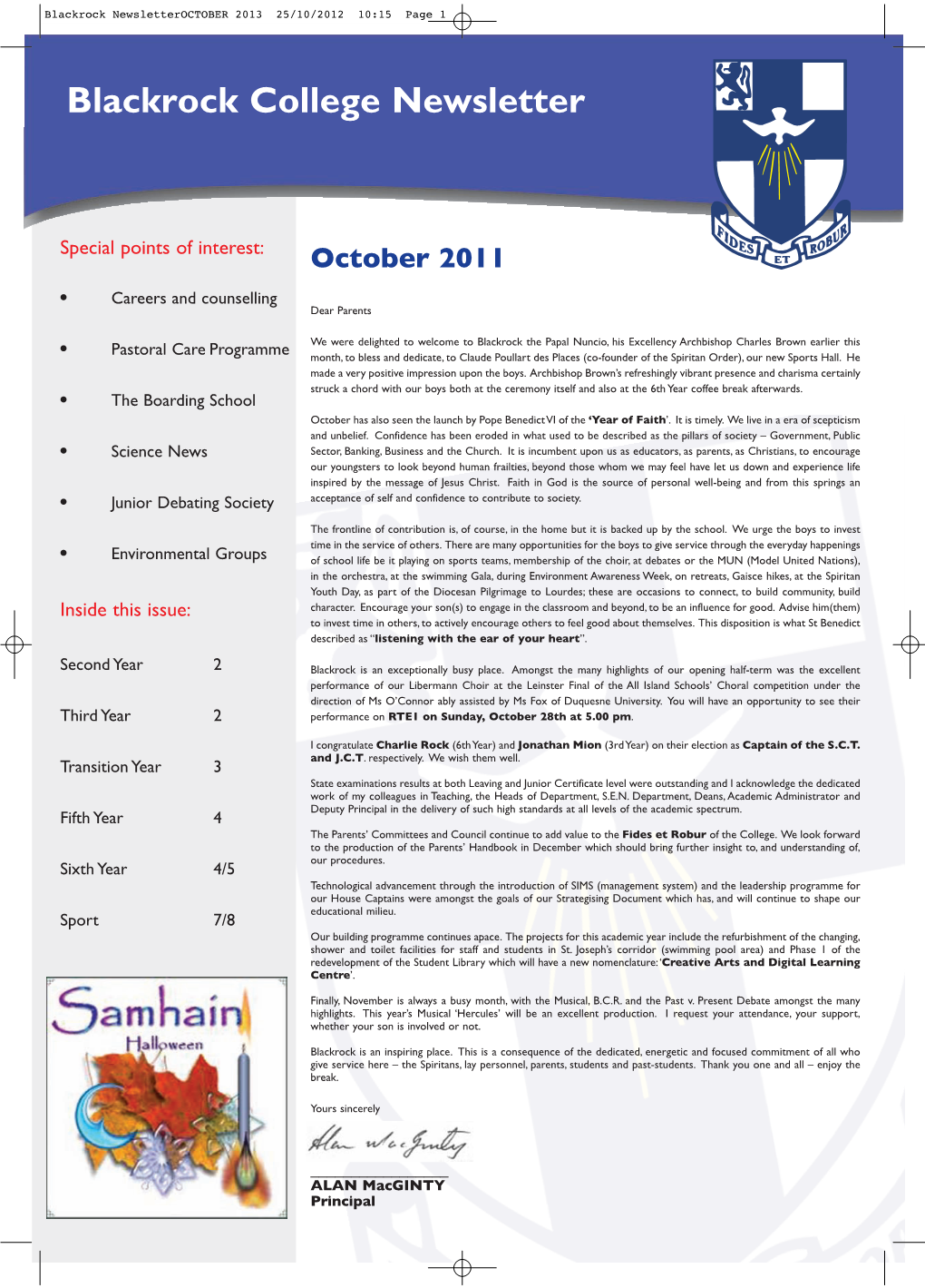 Autumn 2012 Newsletter