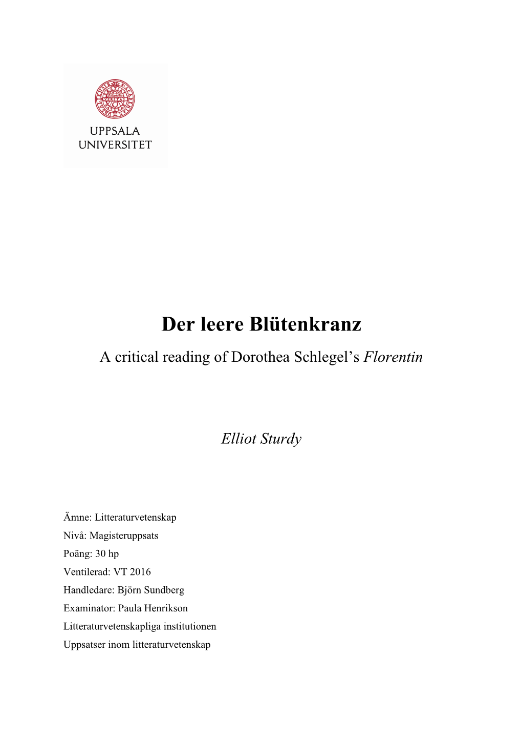 Der Leere Blütenkranz a Critical Reading of Dorothea Schlegel’S Florentin