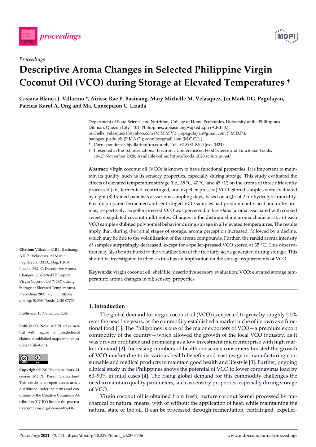 VCO) During Storage at Elevated Temperatures †