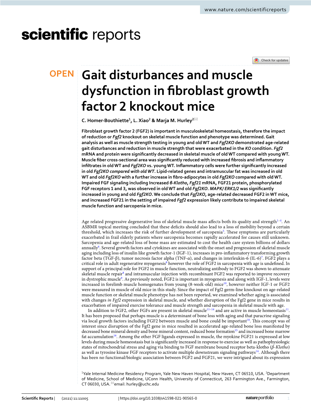 Gait Disturbances and Muscle Dysfunction in Fibroblast Growth