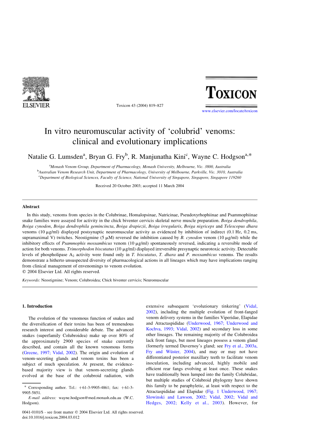 Colubrid’ Venoms: Clinical and Evolutionary Implications