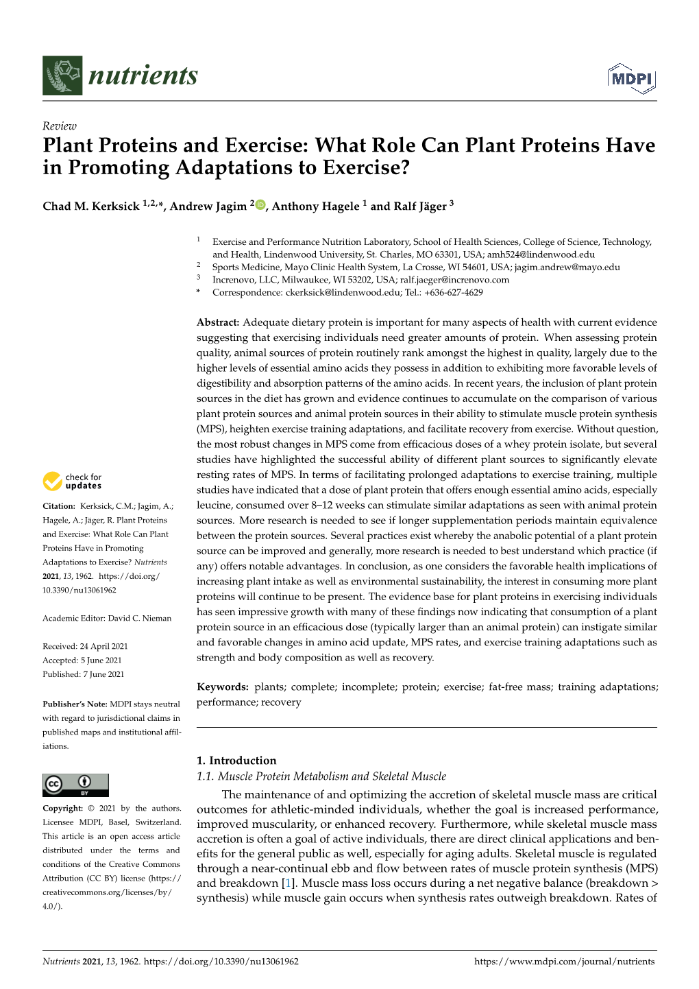 Plant Proteins and Exercise: What Role Can Plant Proteins Have in Promoting Adaptations to Exercise?