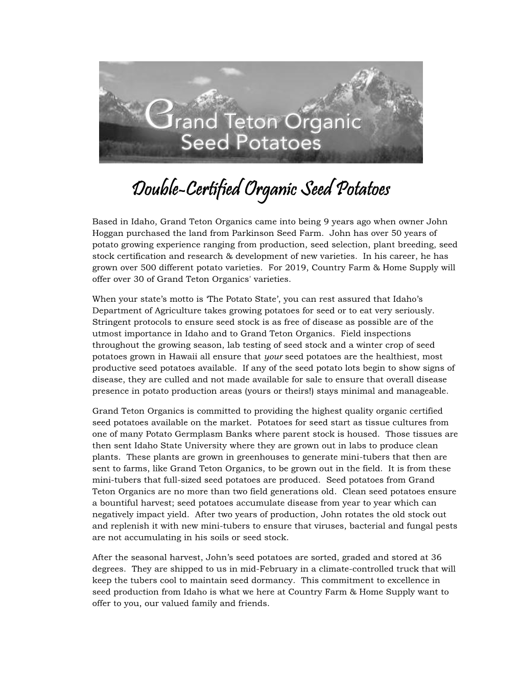Double-Certified Organic Seed Potatoes