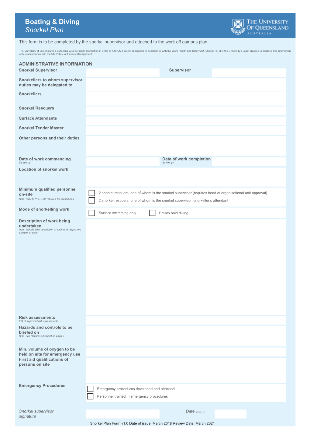 Boating & Diving Snorkel Plan