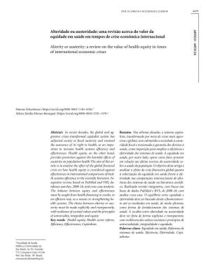 Alterity Or Austerity: a Review on the Value of Health Equity in Times Ticle of International Economic Crises