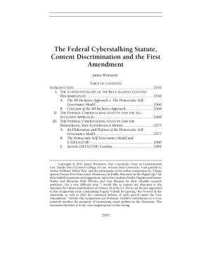 The Federal Cyberstalking Statute, Content Discrimination and the First Amendment